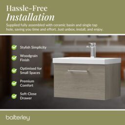 Balterley Bathroom Wall Hung 2 Soft Close Drawer Vanity Unit, Satin Green, 610mm in Brown - thumbnail 4