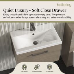 Balterley Bathroom Wall Hung 2 Soft Close Drawer Vanity Unit, Satin Green, 610mm in Brown - thumbnail 3