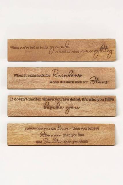 Homescapes Sayings Plaque Wall Art, 5 x 26cm, Set of 4 in Beige - Size: 5 x 26 cm - image 1