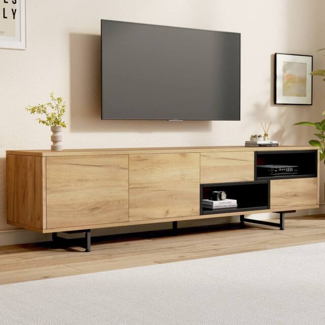 "Merax 173cm Low TV Stand with Drawers & Open Shelving for TVs up to 70 "" in Natural" - image 1