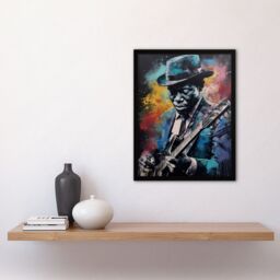 Artery8 Wall Art Print Modern Blues Music Musician Colourful Painting Splat Art Portrait Art Framed - Size: A4 - thumbnail 4