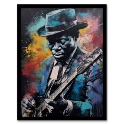 Artery8 Wall Art Print Modern Blues Music Musician Colourful Painting Splat Art Portrait Art Framed - Size: A4 - thumbnail 1
