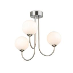 Netlighting Lyndon 3 Light Globe Flush Fitting Brushed Steel with Opal White Glass in Grey