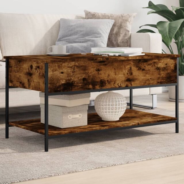 Berkfield Home Coffee Table Smoked Oak 100x50x50 cm Engineered Wood & Metal in Brown - Size: 100 x 50 x 50 cm - image 1