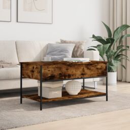 Berkfield Home Coffee Table Smoked Oak 100x50x50 cm Engineered Wood & Metal in Brown - Size: 100 x 50 x 50 cm - thumbnail 3