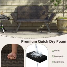 Costway Patio Convertible Sofa for 2 Quick Dry Foam Padded Rattan Loveseat in Grey - thumbnail 5