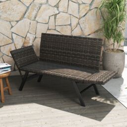 Costway Patio Convertible Sofa for 2 Quick Dry Foam Padded Rattan Loveseat in Grey - thumbnail 8