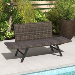 Costway Patio Convertible Sofa for 2 Quick Dry Foam Padded Rattan Loveseat in Grey - thumbnail 7