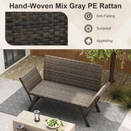 Costway Patio Convertible Sofa for 2 Quick Dry Foam Padded Rattan Loveseat in Grey - thumbnail 4