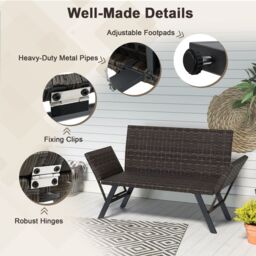Costway Patio Convertible Sofa for 2 Quick Dry Foam Padded Rattan Loveseat in Grey - thumbnail 3