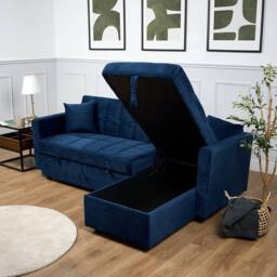 Bravich LTD Milo Corner Sofa Bed with Storage - Velvet Sofa Bed & Pull Out Bed in Blue - thumbnail 2