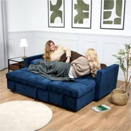 Bravich LTD Milo Corner Sofa Bed with Storage - Velvet Sofa Bed & Pull Out Bed in Blue - thumbnail 5