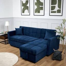 Bravich LTD Milo Corner Sofa Bed with Storage - Velvet Sofa Bed & Pull Out Bed in Blue - thumbnail 1