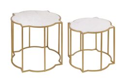 Orsina Set Of 2 Tables With Quatrefoil Top, Brass Finish Bedside Table, Sleek Gold Metallic Nesting Table in White - thumbnail 3