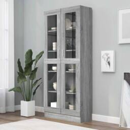 Berkfield Home Vitrine Cabinet Grey Sonoma 82.5x30.5x185.5 cm Engineered Wood - thumbnail 2