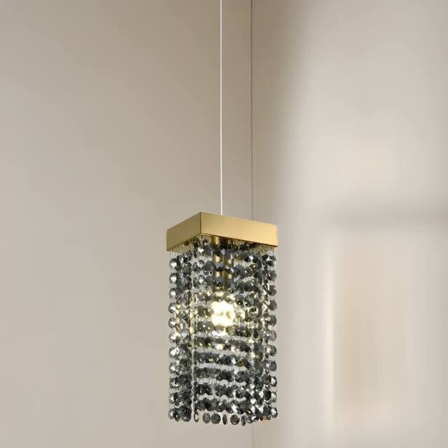 CGC Lighting Astley Gold & Grey Smoked Crystal Droplets Adjustable Height Ceiling Pendant Light - image 1
