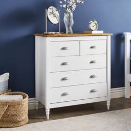 Wyld and Coco Sideboard White 5-Drawer Chest with Wooden Top