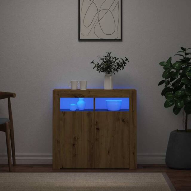 Berkfield Home Sideboard with LED Lights Artisan Oak 80x35x75 cm Engineered Wood in Brown - Size: 80 x 35 x 75 cm - image 1