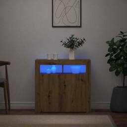 Berkfield Home Sideboard with LED Lights Artisan Oak 80x35x75 cm Engineered Wood in Brown - Size: 80 x 35 x 75 cm - thumbnail 1