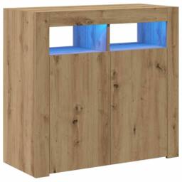 Berkfield Home Sideboard with LED Lights Artisan Oak 80x35x75 cm Engineered Wood in Brown - Size: 80 x 35 x 75 cm - thumbnail 3