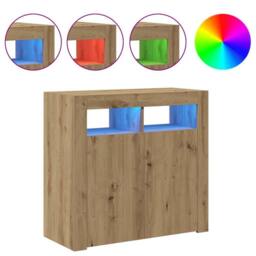 Berkfield Home Sideboard with LED Lights Artisan Oak 80x35x75 cm Engineered Wood in Brown - Size: 80 x 35 x 75 cm - thumbnail 4