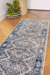 Kukoon Runner Rug Navy Blue Grey Geometric Medallion Long Hallway Rugs - Size: 60 cm x 240 cm - thumbnail 2