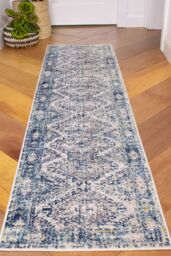 Kukoon Runner Rug Navy Blue Grey Geometric Medallion Long Hallway Rugs - Size: 60 cm x 240 cm - thumbnail 1