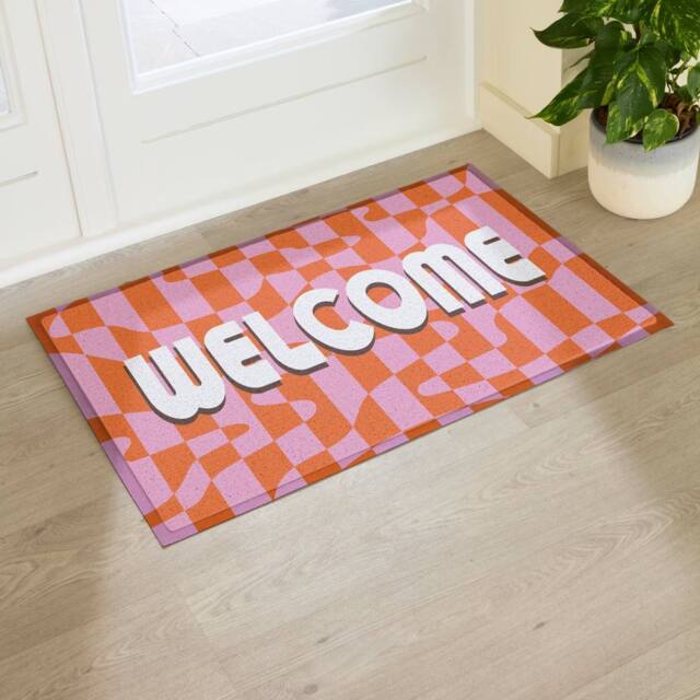 Artsy Mats Elizabeth Olwen Welcome Wavey Indoor/Outdoor Doormat (90x60cm) in Pink - Size: 60 x 90 cm - image 1