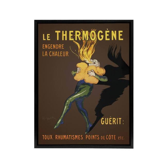 "Artery8 Le Thermogene Vintage French Ad Framed Canvas Wall Art Print Cappiello in Brown - Size: W24"" x H32""" - image 1