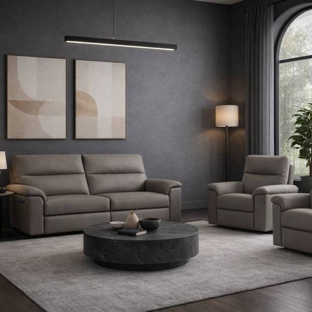 Aspire Marlowe Real Leather Power Recliner 3+1+1 Sofa Set with USB Charging in Grey - image 1