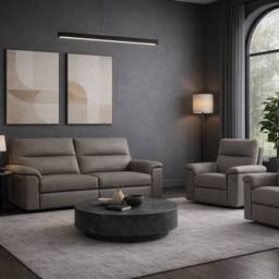 Aspire Marlowe Real Leather Power Recliner 3+1+1 Sofa Set with USB Charging in Grey - thumbnail 1