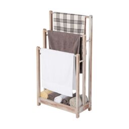 Costway Freestanding 3-tier Wood Towel Rack Bathroom Towel Drying Stand in Natural - thumbnail 1