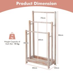 Costway Freestanding 3-tier Wood Towel Rack Bathroom Towel Drying Stand in Natural - thumbnail 2