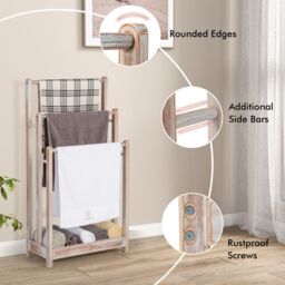 Costway Freestanding 3-tier Wood Towel Rack Bathroom Towel Drying Stand in Natural - thumbnail 5