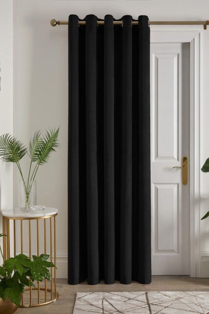 Laurence Llewelyn-Bowen 'Montrose' Velvet Blackout Eyelet Single Panel Door Curtain in Black - Size: 168 cm width x 214 cm drop - image 1