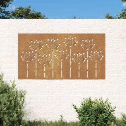 Berkfield Home Garden Wall Decoration 105x55 cm Corten Steel Flower Design in Brown