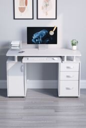Home Discount Vida Designs Otley 3 Drawer with Internal Shelf Computer Desk Storage Office Study Workstation Gaming Table in White - thumbnail 7