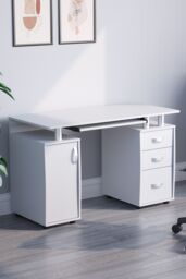 Home Discount Vida Designs Otley 3 Drawer with Internal Shelf Computer Desk Storage Office Study Workstation Gaming Table in White - thumbnail 3