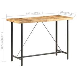 Berkfield Home Beautiful Bar Table 150x70x107 cm Rough Mango Wood in Brown - Size: 150 x 70 x 107 cm - thumbnail 7