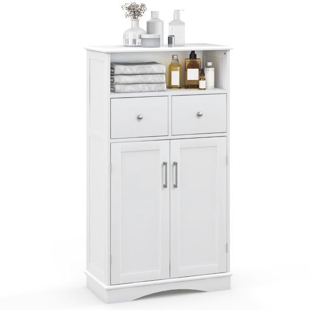 Costway Bathroom Floor Cabinet with 2 Doors & 2 Adjustable Shelves in White - image 1