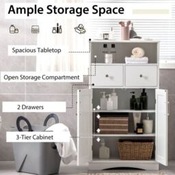 Costway Bathroom Floor Cabinet with 2 Doors & 2 Adjustable Shelves in White - thumbnail 5