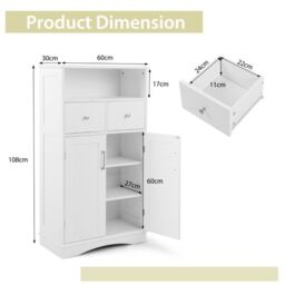 Costway Bathroom Floor Cabinet with 2 Doors & 2 Adjustable Shelves in White - thumbnail 2