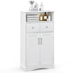Costway Bathroom Floor Cabinet with 2 Doors & 2 Adjustable Shelves in White