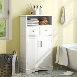 Costway Bathroom Floor Cabinet with 2 Doors & 2 Adjustable Shelves in White - thumbnail 3