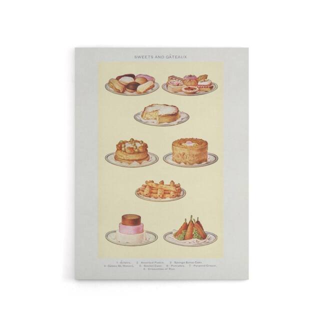 "Artery8 Sweets & Gateaux Cakes Mrs Beeton Canvas Wall Art Print in Yellow - Size: W12"" x H16""" - image 1
