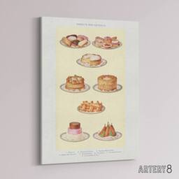 "Artery8 Sweets & Gateaux Cakes Mrs Beeton Canvas Wall Art Print in Yellow - Size: W12"" x H16""" - thumbnail 2
