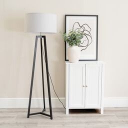 ValueLights Lottie Black Wood Tripod Floor Lamp with Fabric Drum Shade & LED Bulb in Grey - thumbnail 3