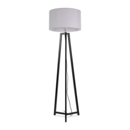 ValueLights Lottie Black Wood Tripod Floor Lamp with Fabric Drum Shade & LED Bulb in Grey - thumbnail 2