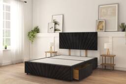 "Sloomy Amberley Naples Divan Bed Base 4 Drawers With 26"" Strutted Headboard & 12"" Matching Footboard in Black - Size: King" - thumbnail 1