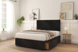"Sloomy Amberley Naples Divan Bed Base 4 Drawers With 26"" Strutted Headboard & 12"" Matching Footboard in Black - Size: King" - thumbnail 2